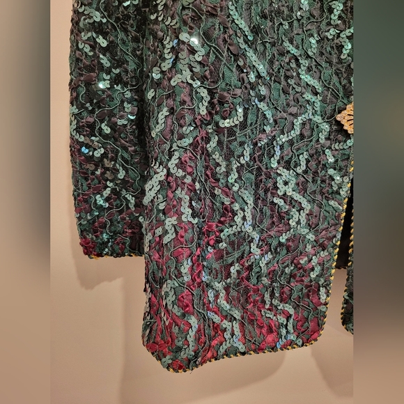 Katherine Lindsay Matthew Sequin Ombre Green Orange Vintage Blazer 16 - Picture 3 of 12